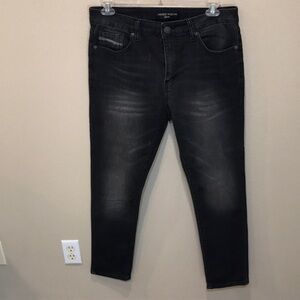 Indigo Wisdom Denim Men's Black Medium Wash 5 Pocket Distressed Jeans-34X30.